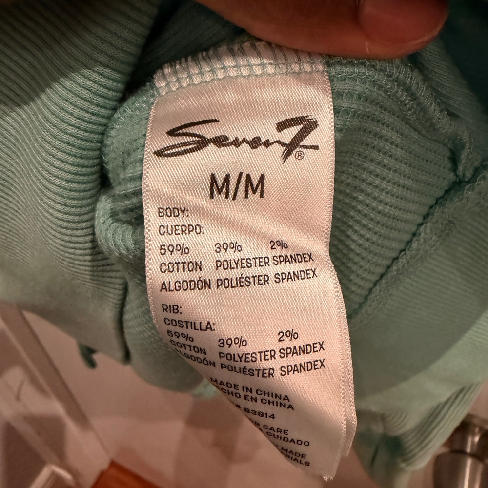 Seven7 Waffle Knit Thermal Top Size Medium Mint Green Paneled Loungewear - Picture 5 of 5